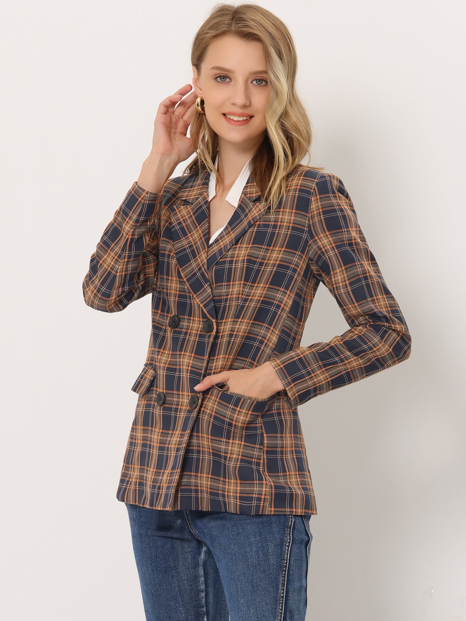Notched Lapel Double Breasted Work Formal Blazer