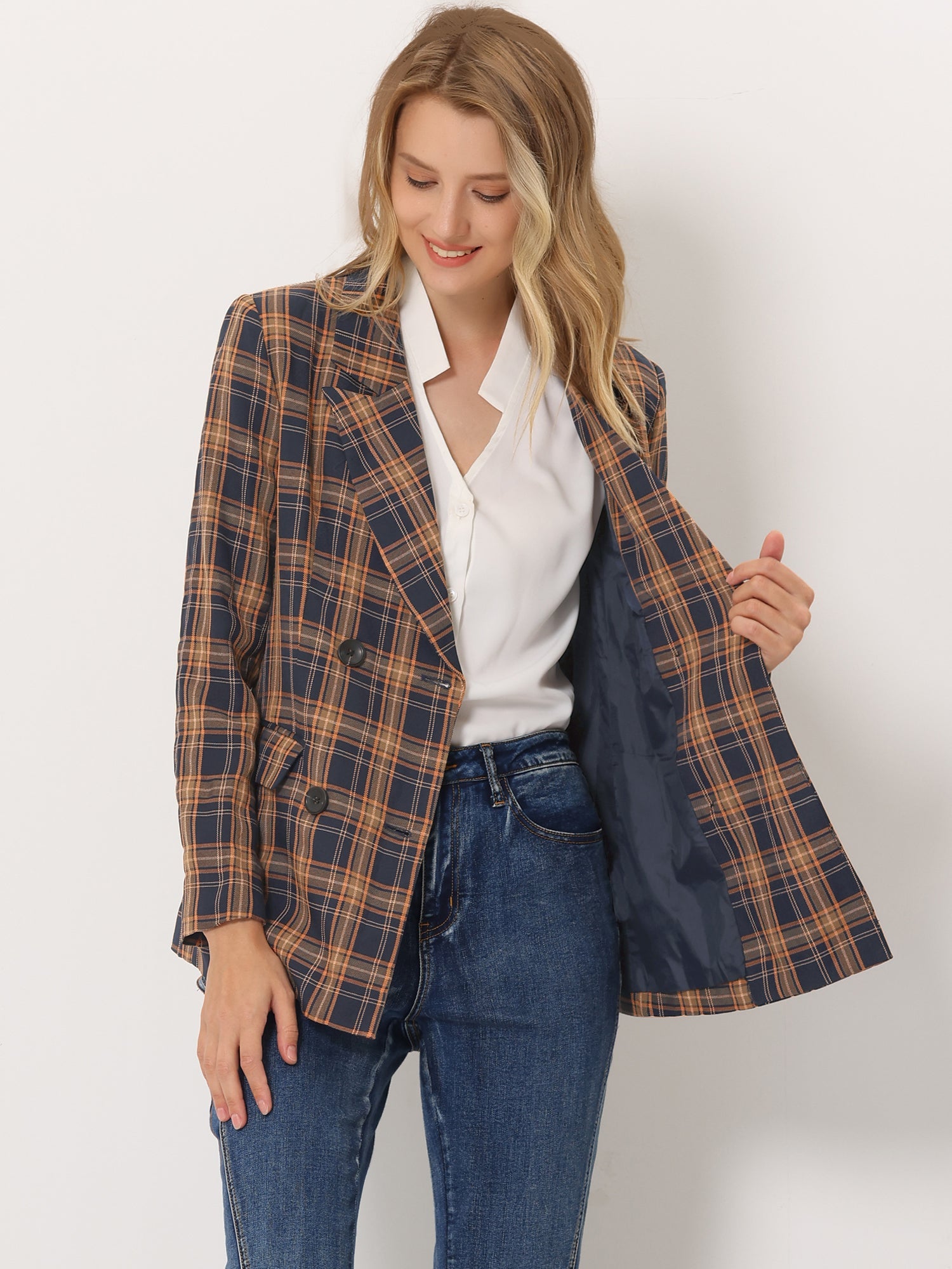 Notched Lapel Double Breasted Work Formal Blazer
