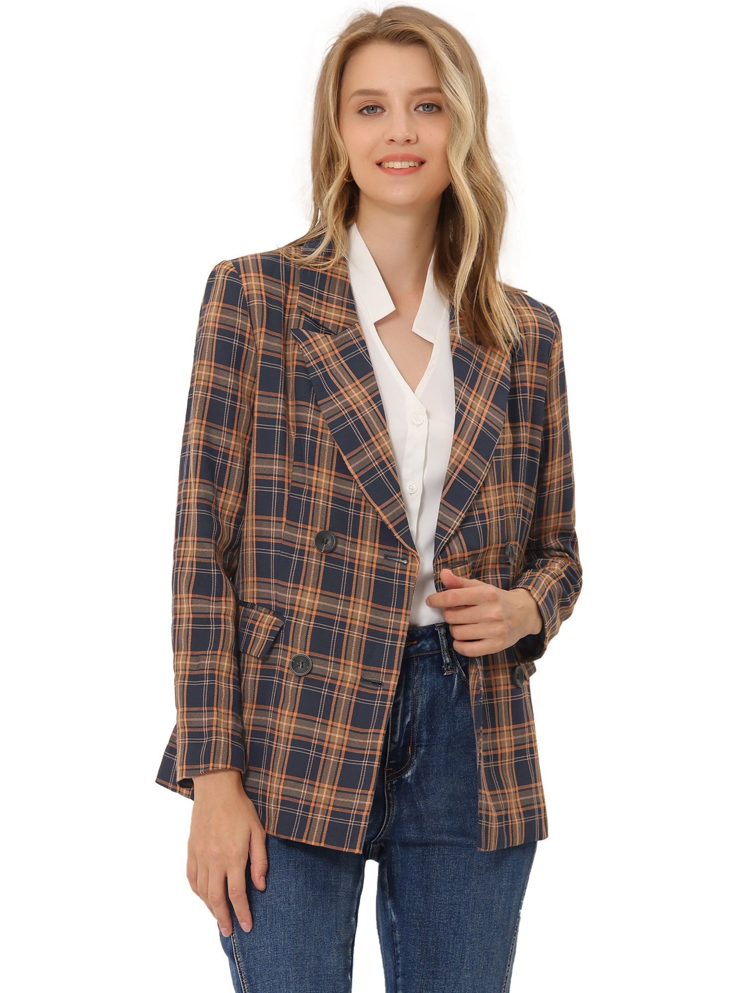 Notched Lapel Double Breasted Work Formal Blazer