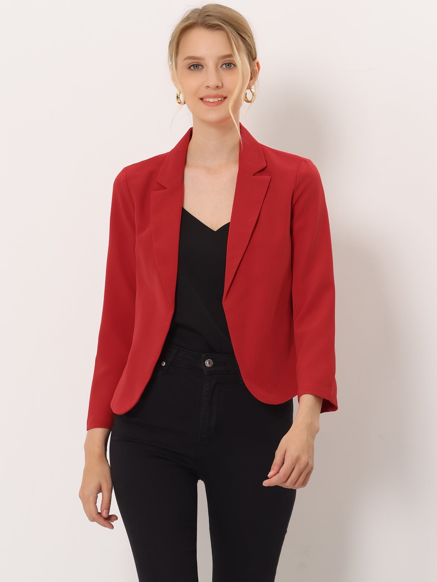 Open Front Office Work Business Crop Suit Blazer Jacket