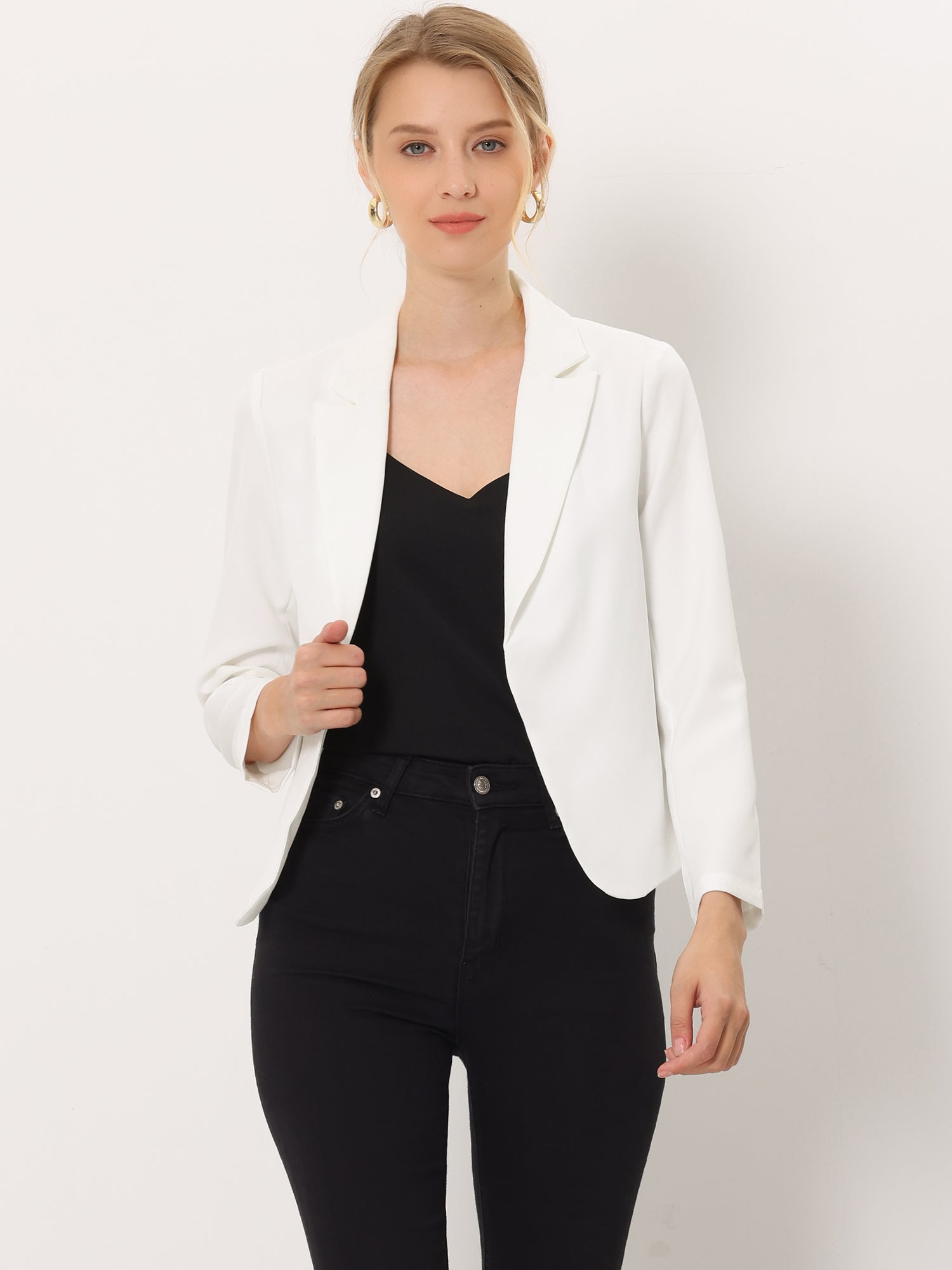 Open Front Office Work Business Crop Suit Blazer Jacket
