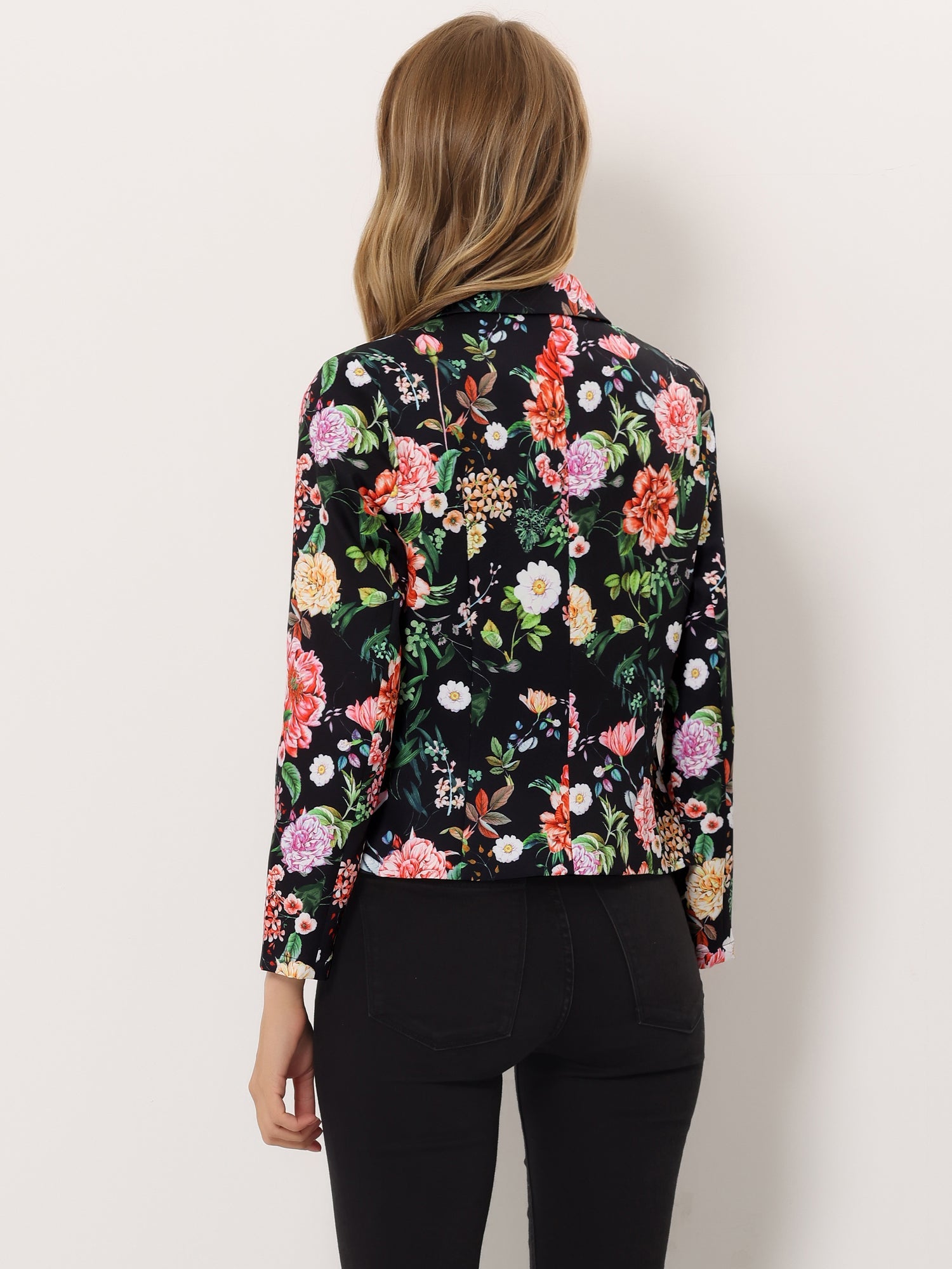 Open Front Floral Work Business Crop Blazer Jacket