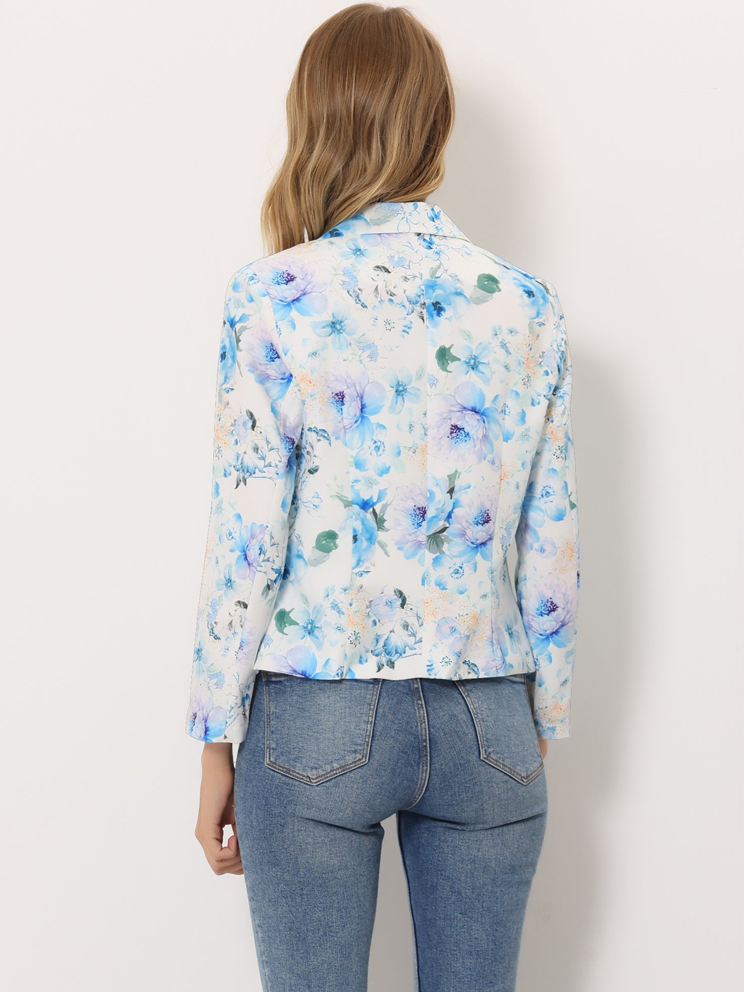 Open Front Floral Work Business Crop Blazer Jacket