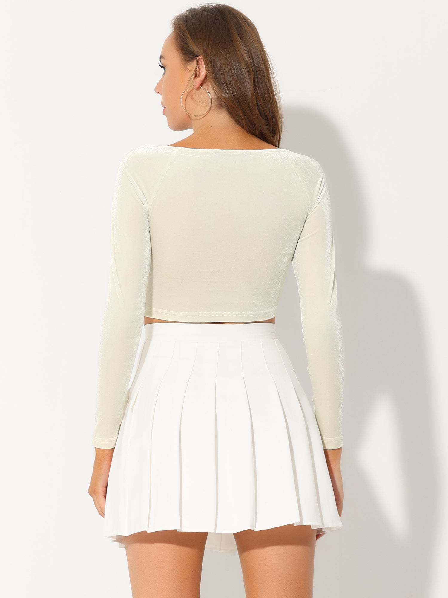 Velvet Long Sleeve Off Shoulder Solid Crop Top