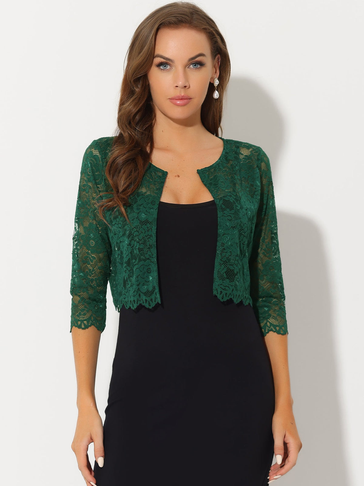 Elegant Sheer Floral Lace Cropped Bolero Shrug