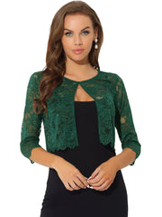Elegant Sheer Floral Lace Cropped Bolero Shrug