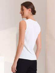 Sleeveless Work Top Pleated Chiffon V Neck Blouse