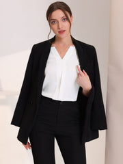 Sleeveless Work Top Pleated Chiffon V Neck Blouse