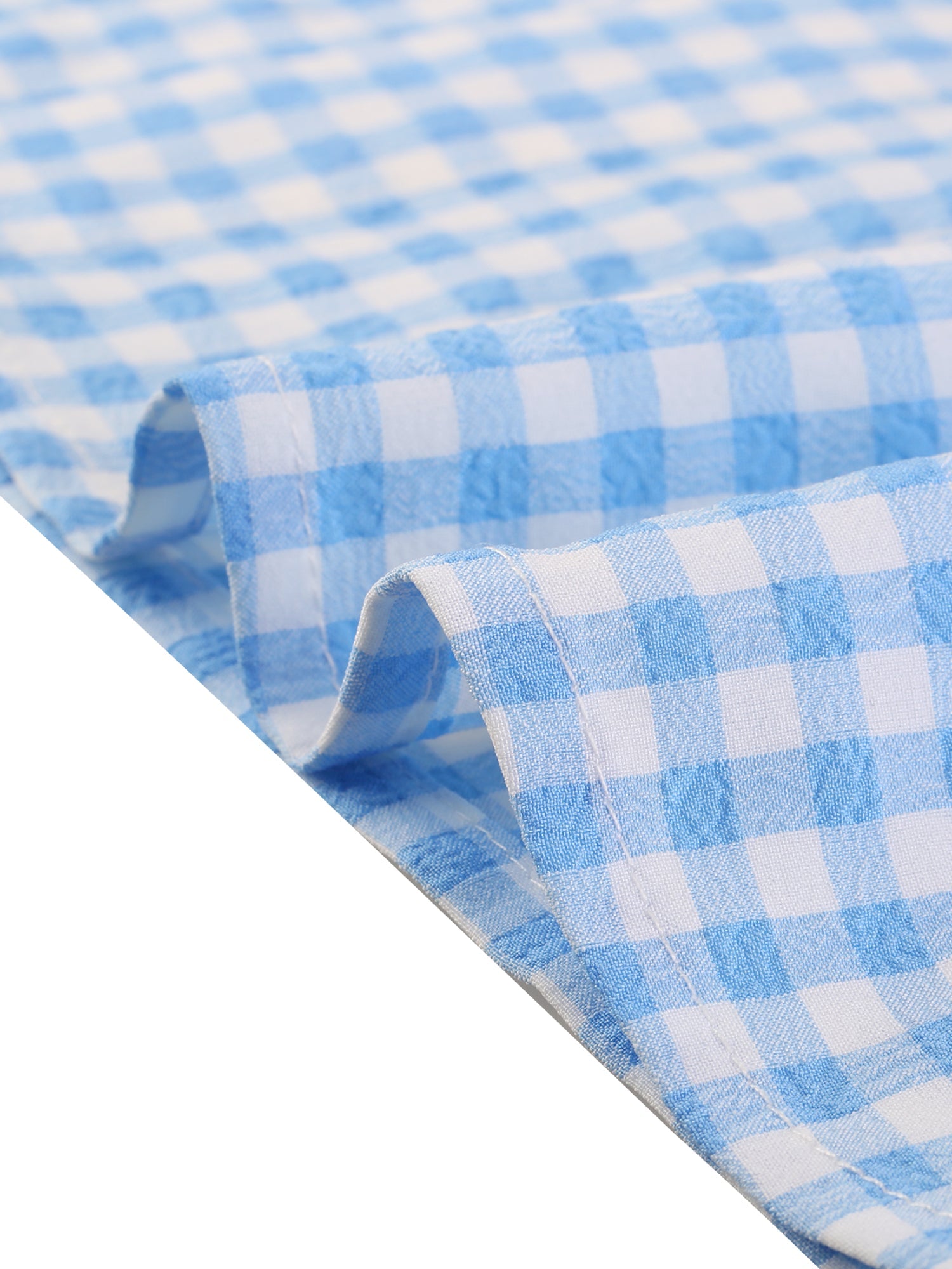 Plaid Puff Short Sleeve Gingham Peter Pan Collar Button Down Shirt
