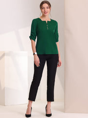 Square Neck Pleated Tops Ruched Sleeve Chiffon Office Work Blouse
