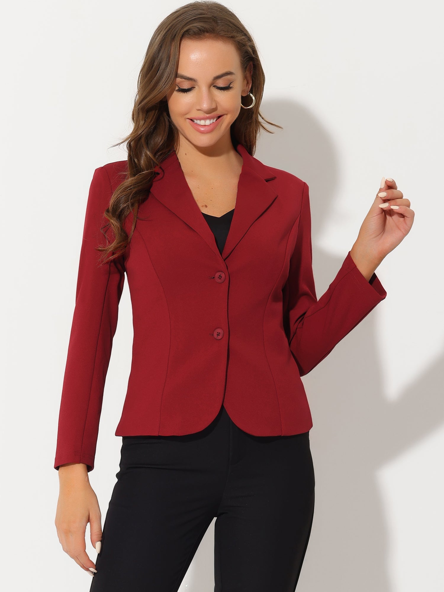 Stretch Notched Lapel Collar Work Office Jacket Blazer