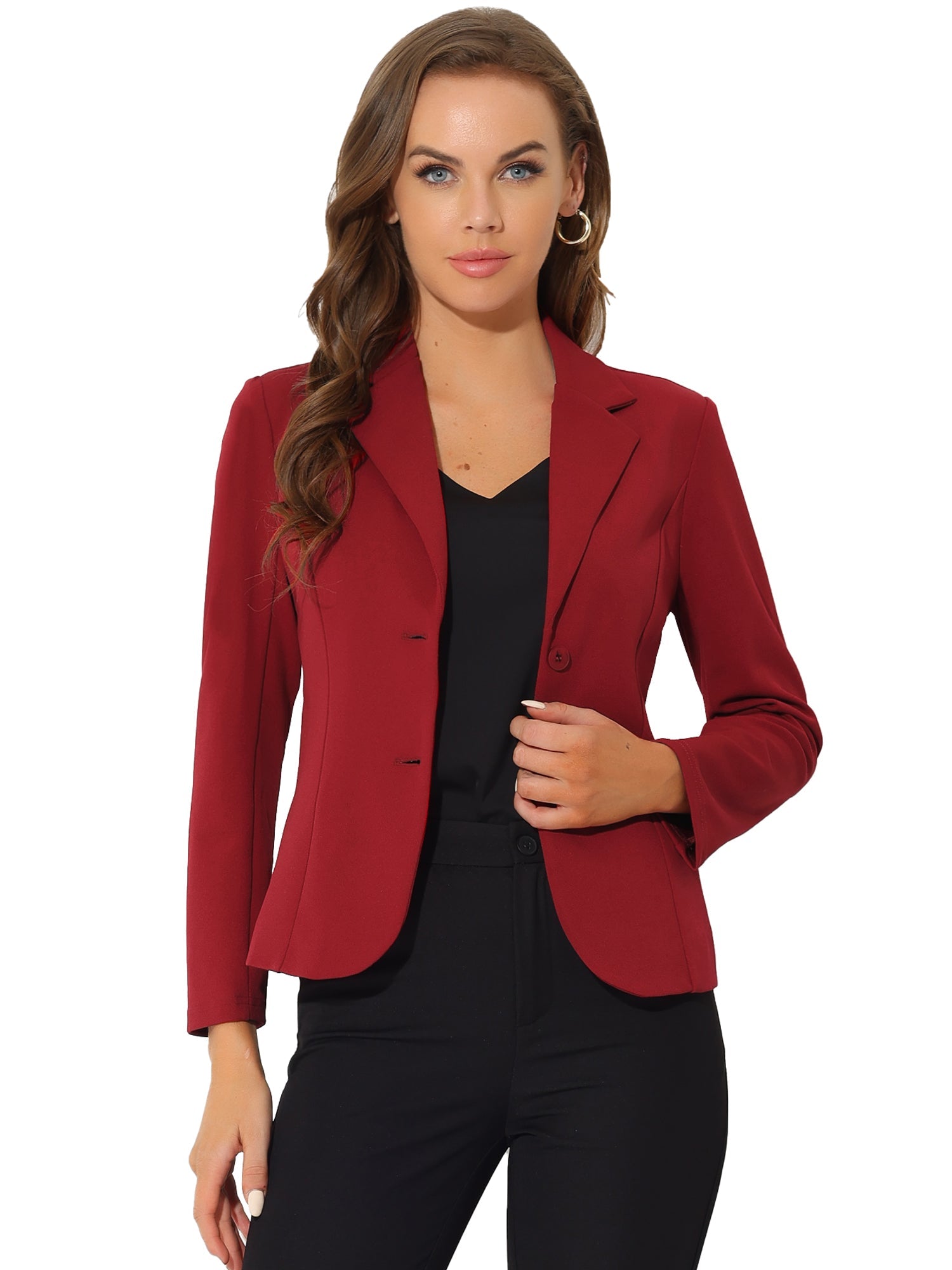 Stretch Notched Lapel Collar Work Office Jacket Blazer