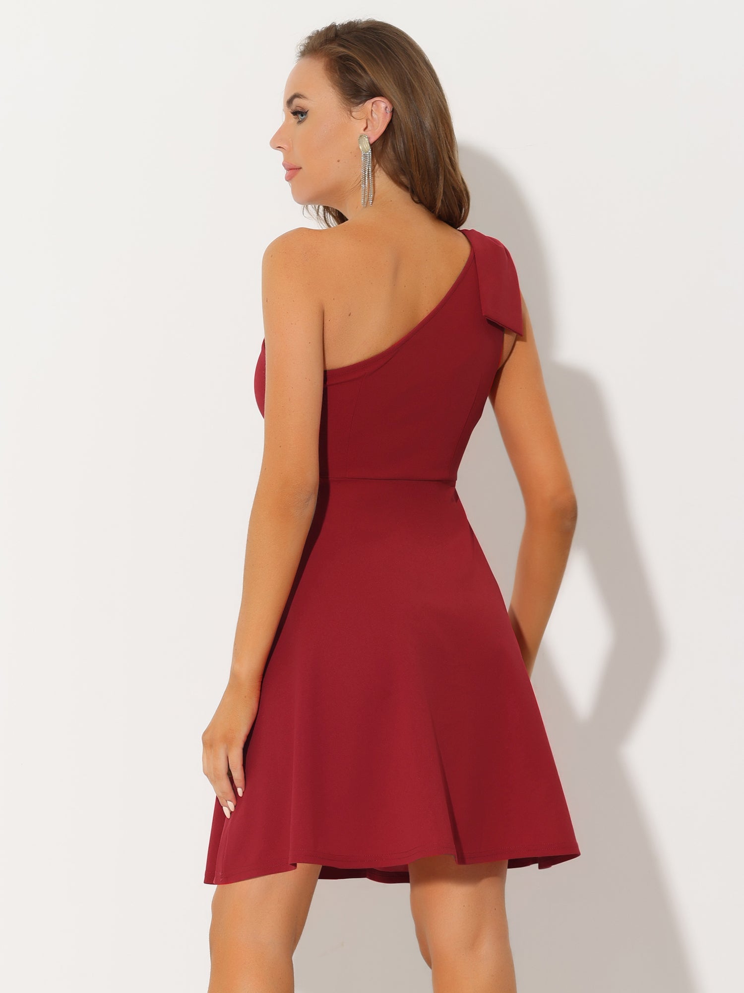 Bow One Shoulder Sleeveless Pockets A-Line Midi Dress