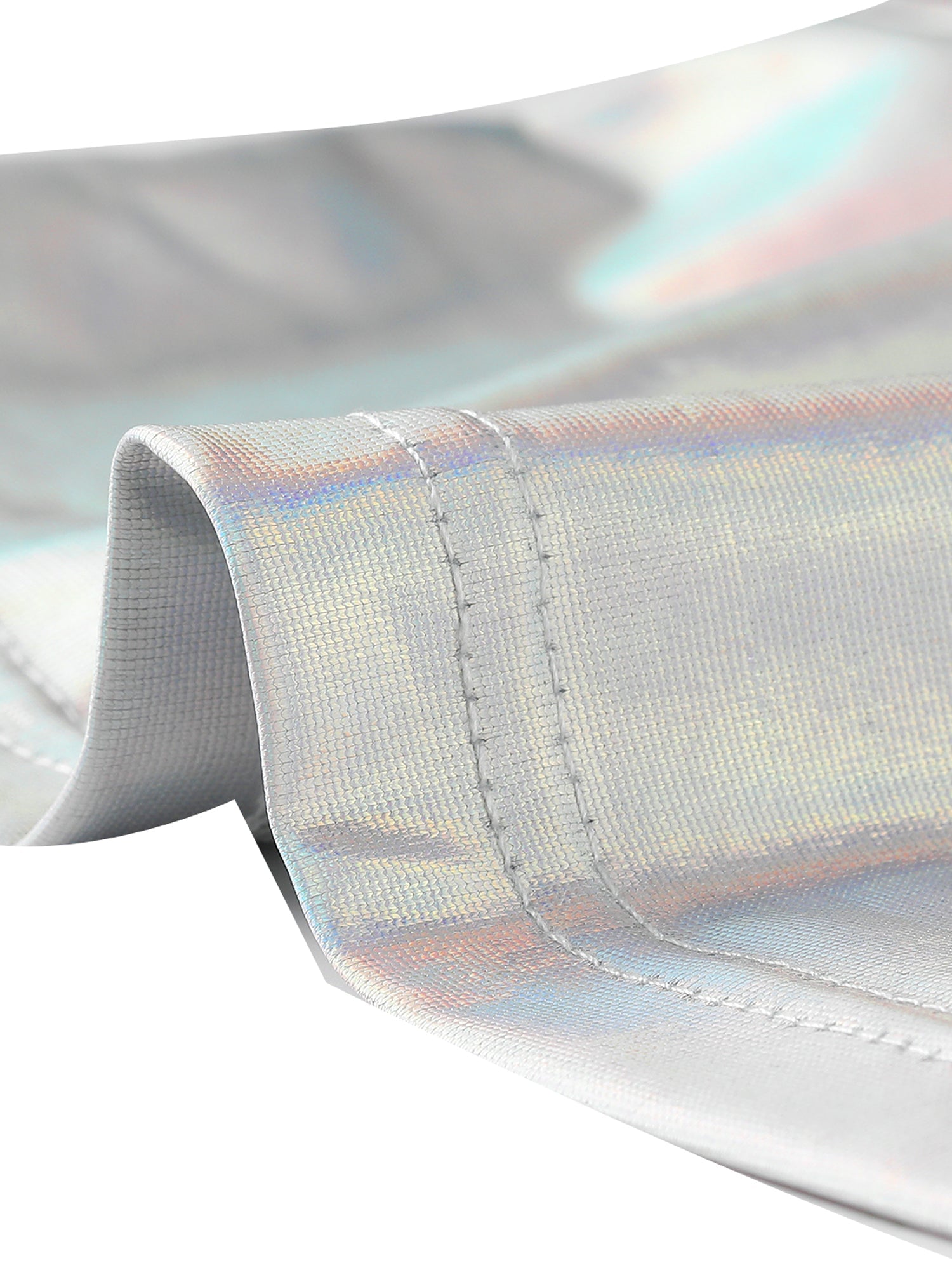 Metallic Crop Tops Mock Neck Zip Up Shiny Holographic Tank Top