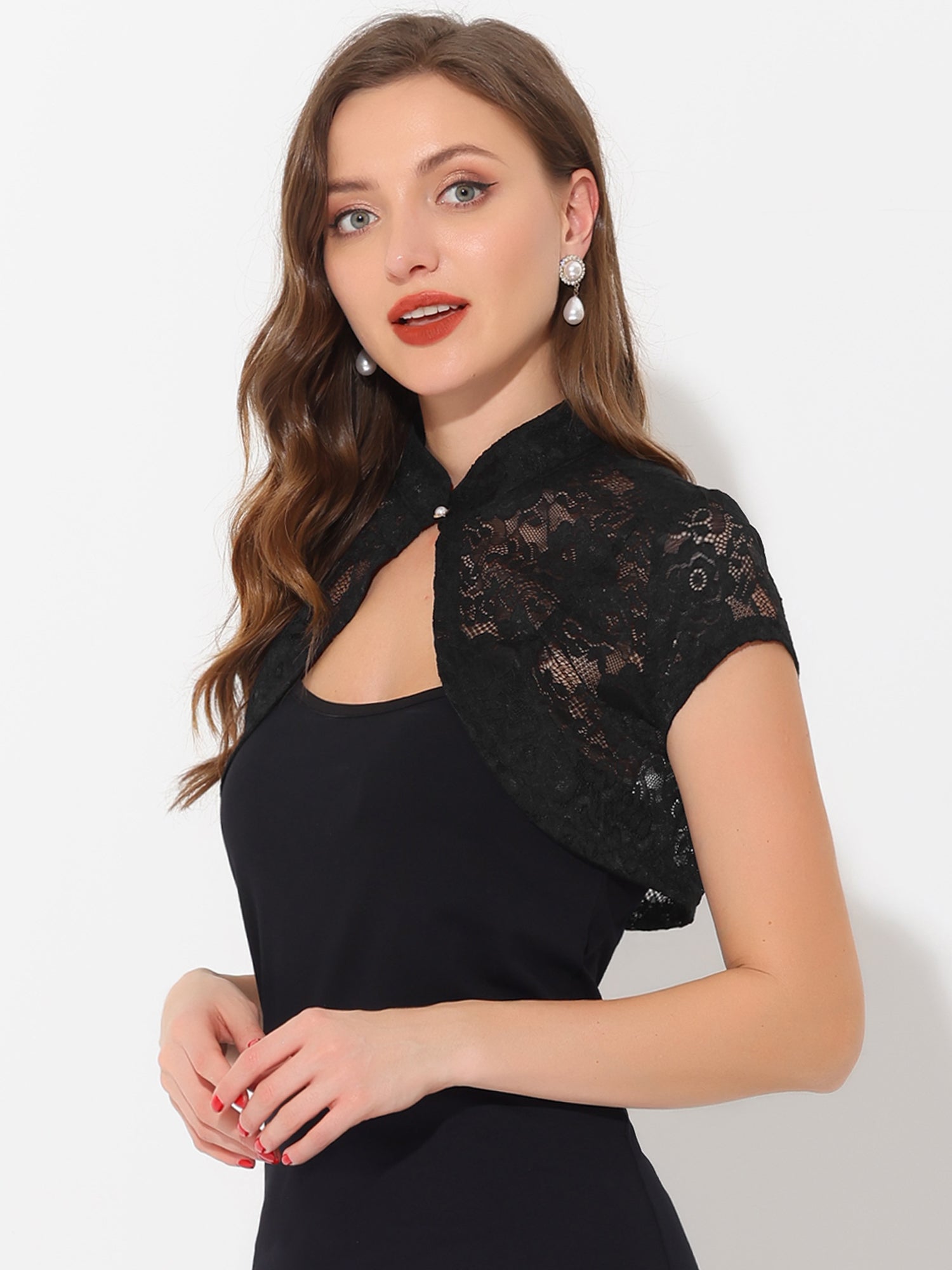 Lace Cardigan Stand Collar Short Elegant Shrug