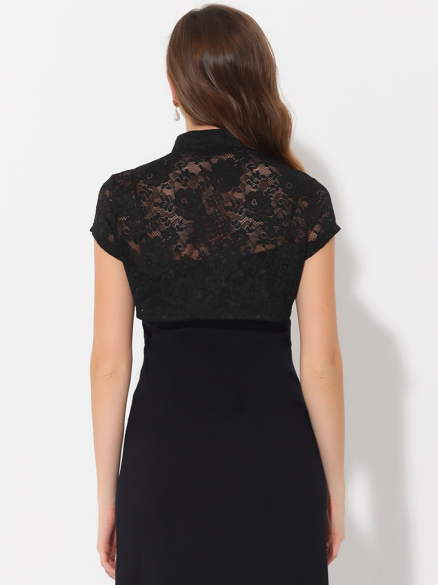 Lace Cardigan Stand Collar Short Elegant Shrug