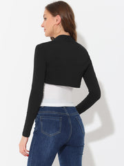 Elegant Long Sleeve Knit Open Front Cropped Bolero Shrug