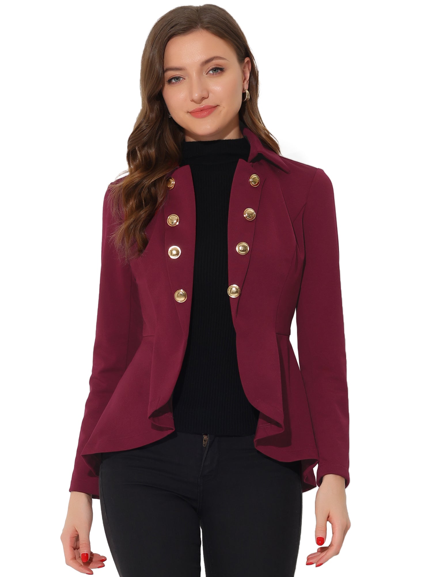 Steampunk High Low Hem Long Sleeve Peplum Jacket