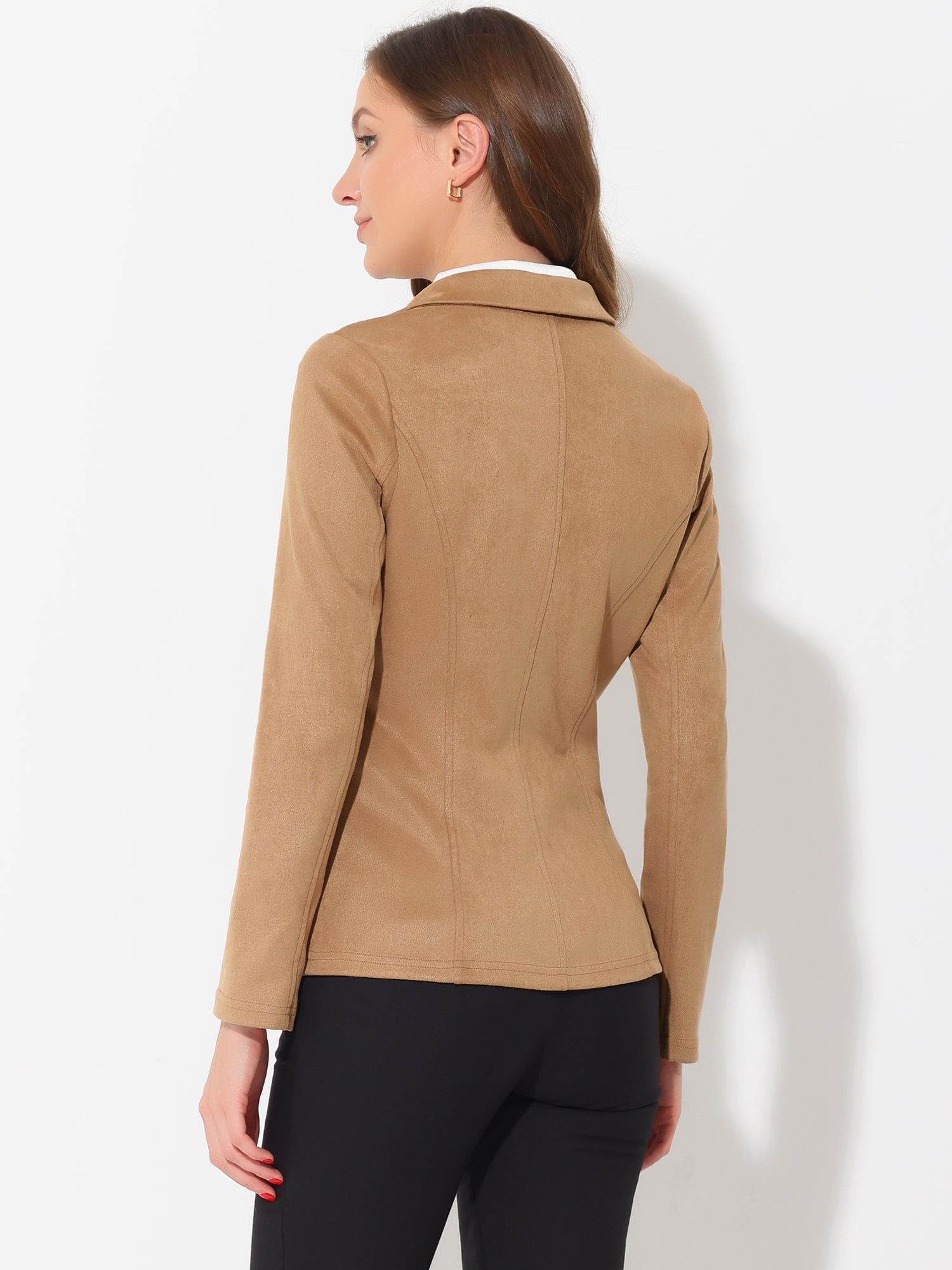 Faux Suede Lapel Collar Long Sleeve Casual Work Office Jacket