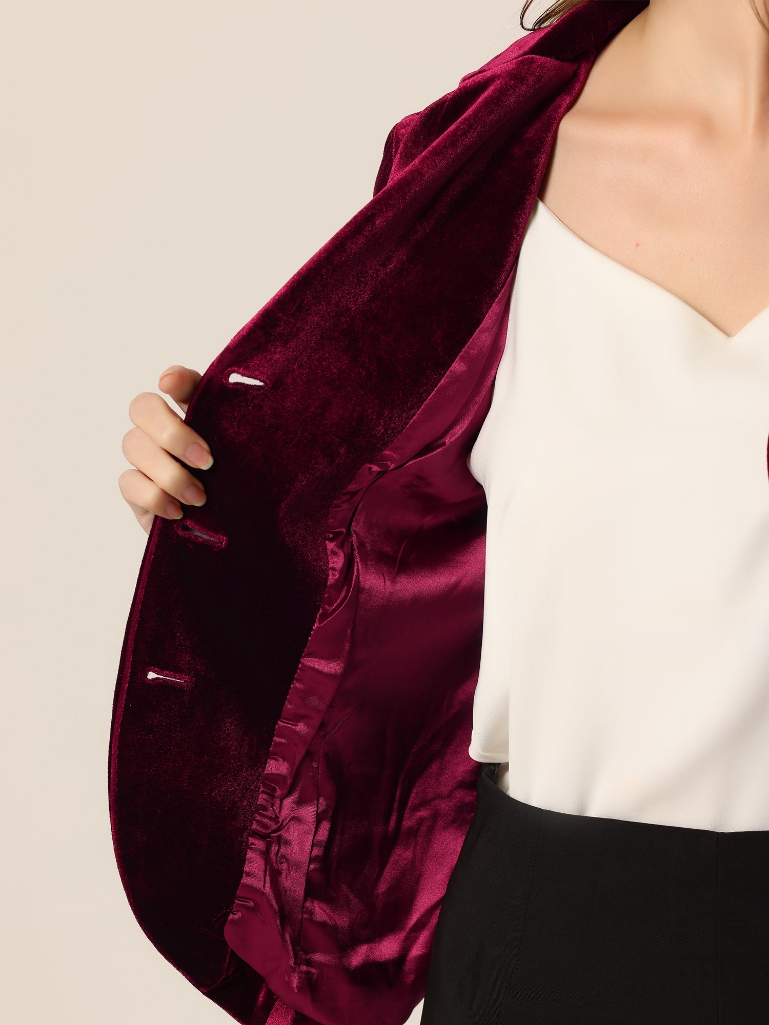Notched Lapel Long Sleeve Office Business Button Velvet Blazer