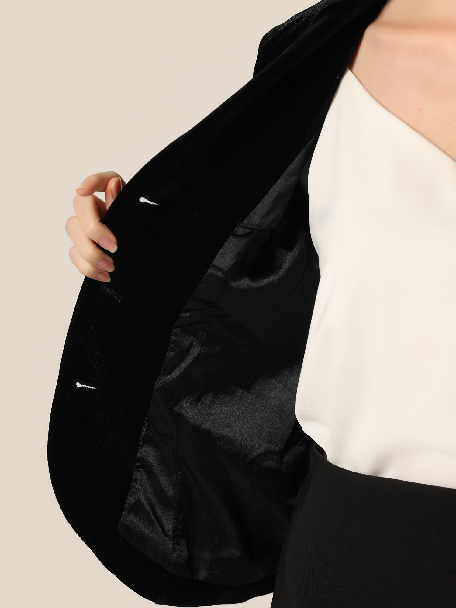 Notched Lapel Long Sleeve Office Business Button Velvet Blazer