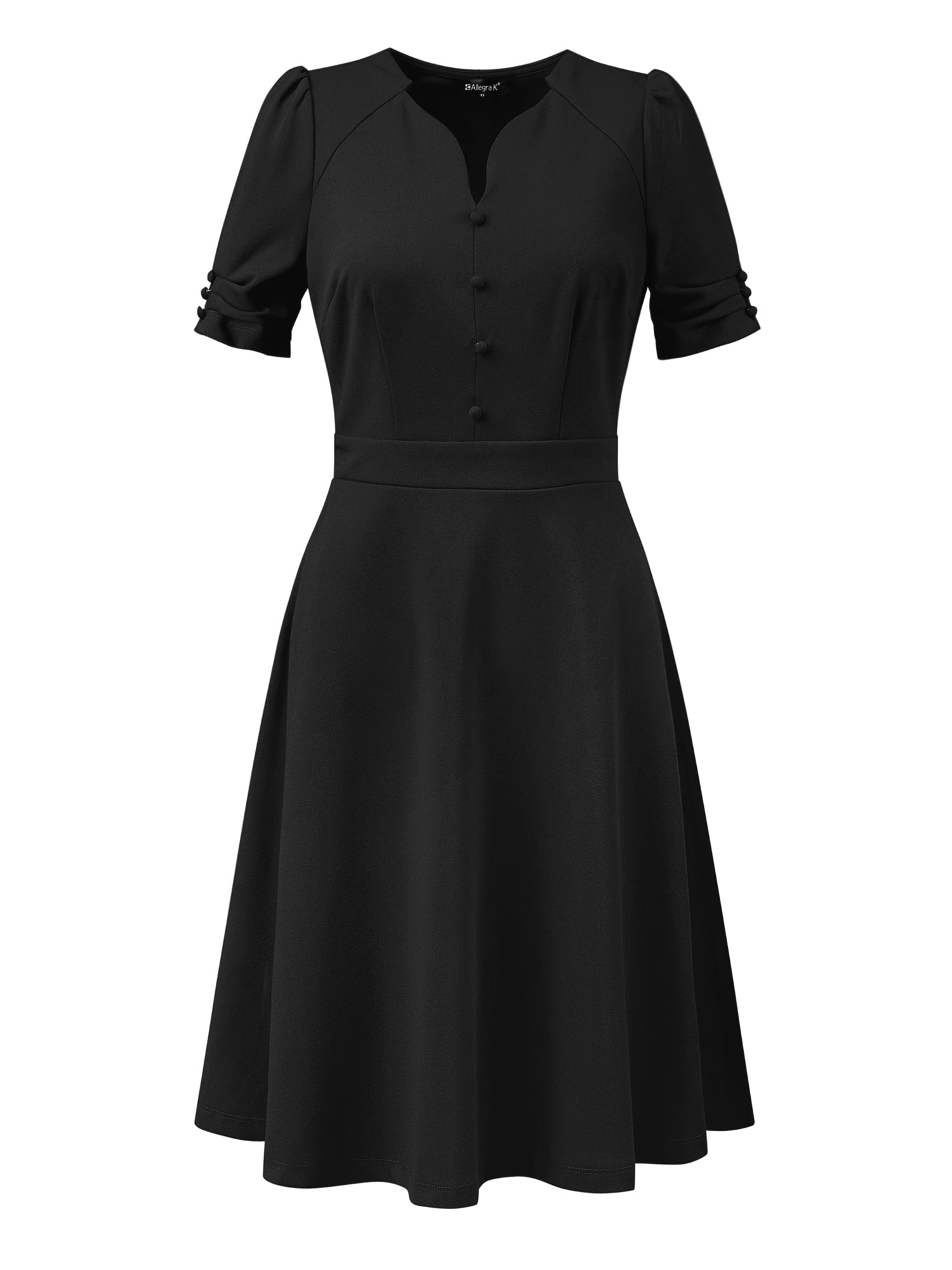 Elegant Short Puff Sleeve V Neck A-Line Zipper Side Office Dress