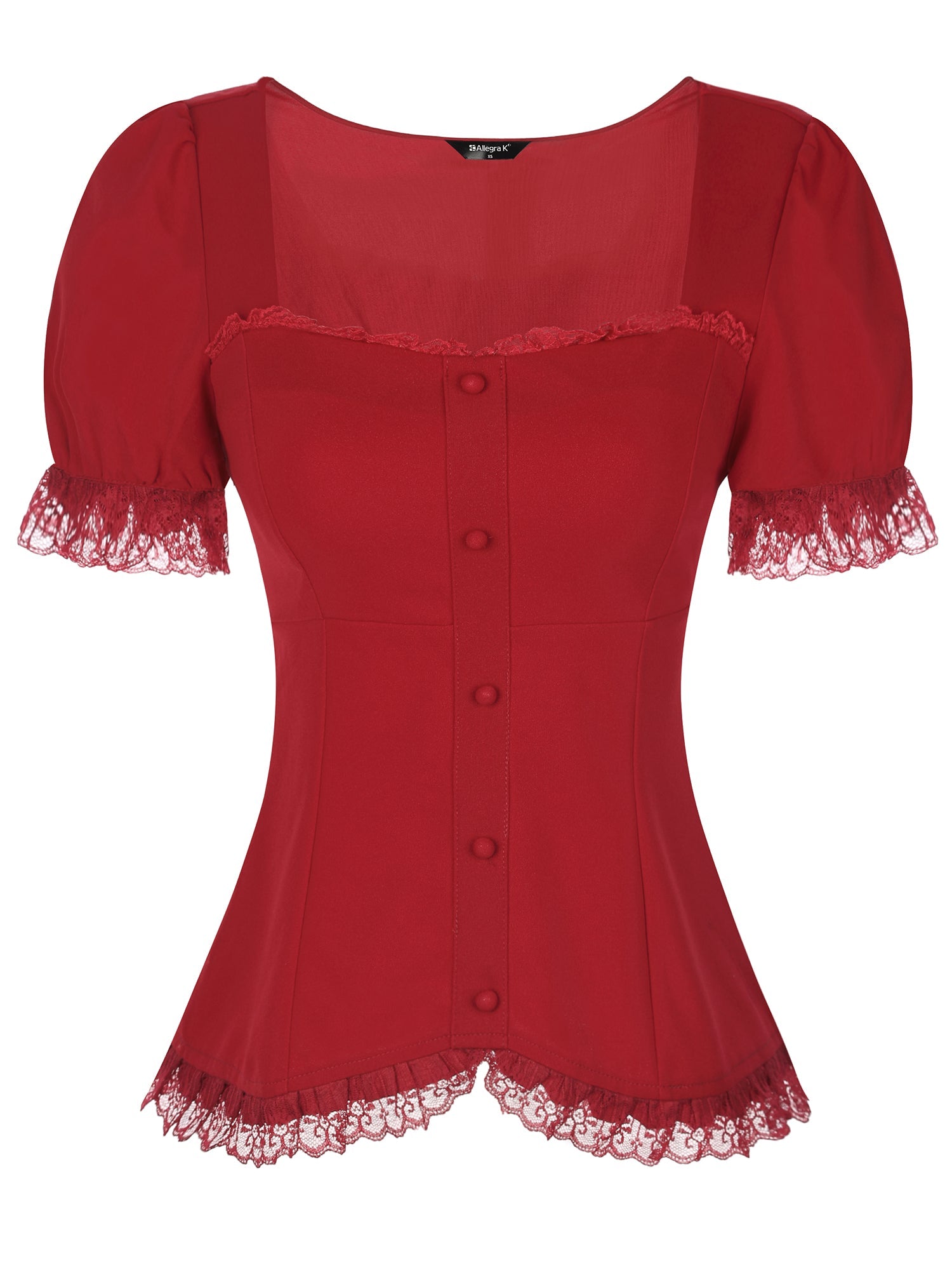 Sweetheart Neck Puff Short Sleeve Lace Up Gothic Blouse