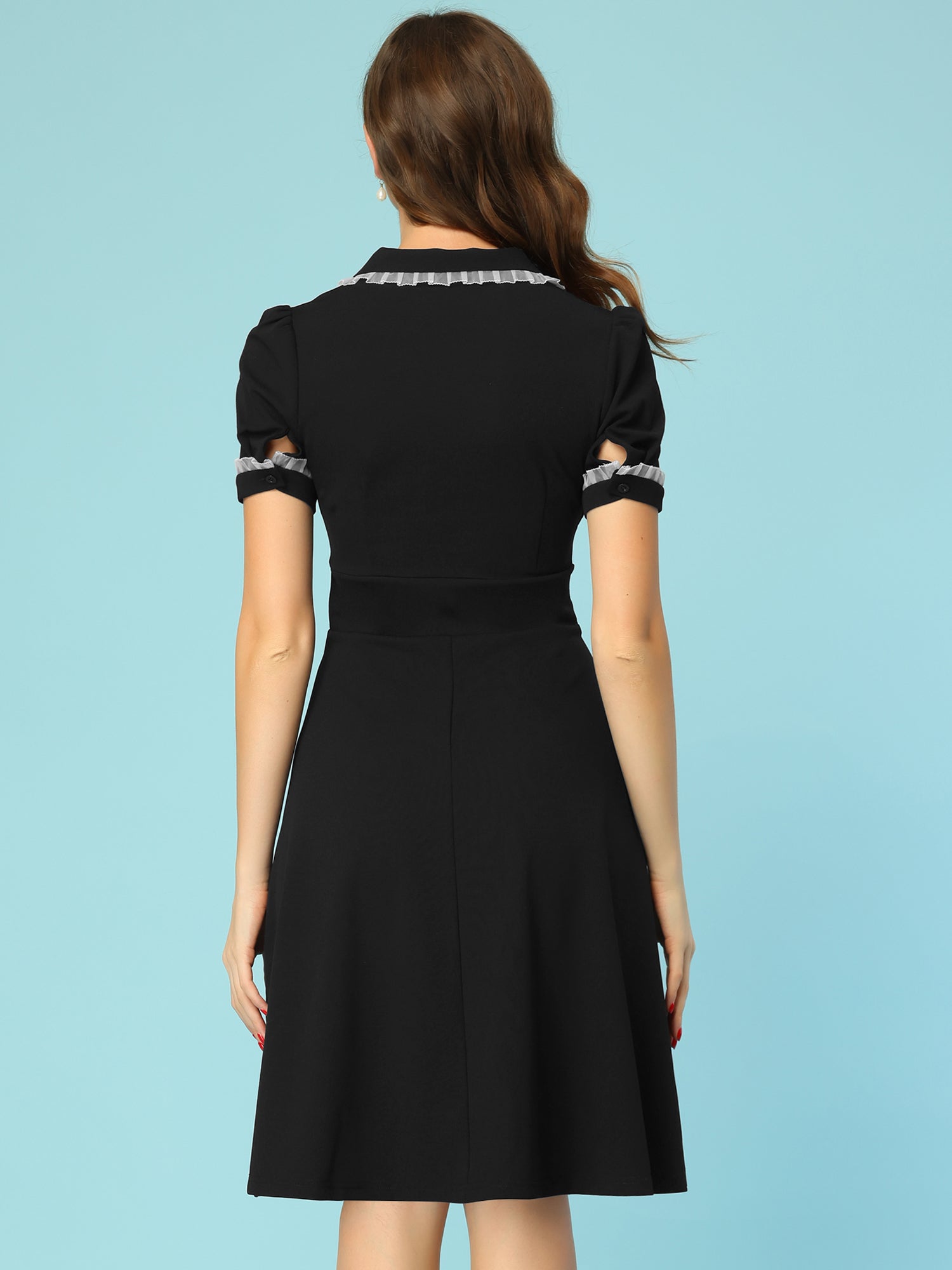 Work Lace Notched Collar Vintage 1950s Short Sleeve Midi Shirt Dress
