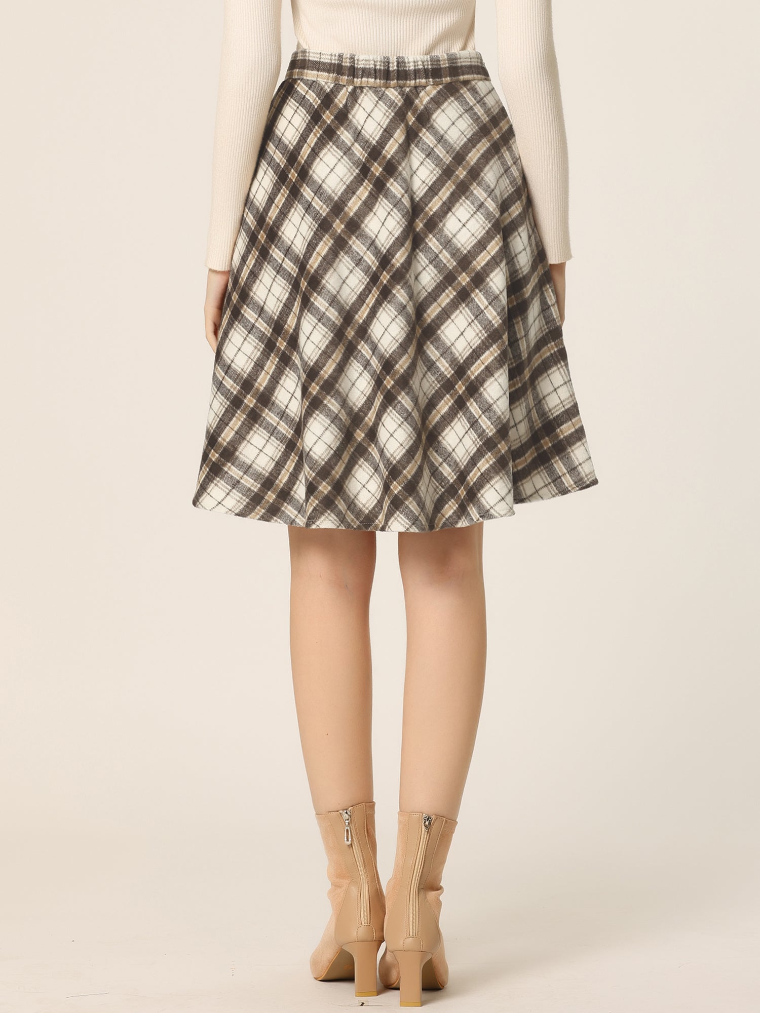Plaid Tartan Vintage Elastic Waist Knee Length A-Line Skirt