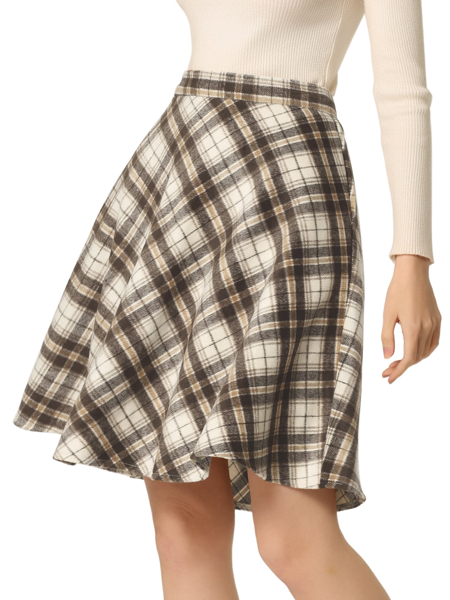 Plaid Tartan Vintage Elastic Waist Knee Length A-Line Skirt