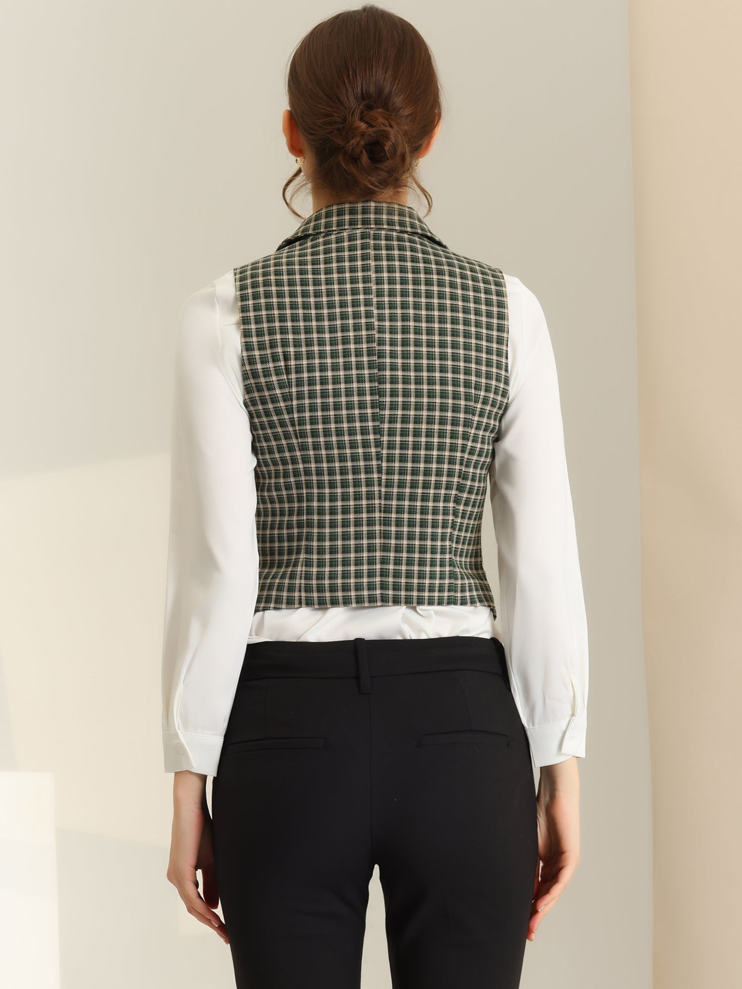 Plaid Waistcoat Notched Lapel Collar Single Breasted Vintage Vest