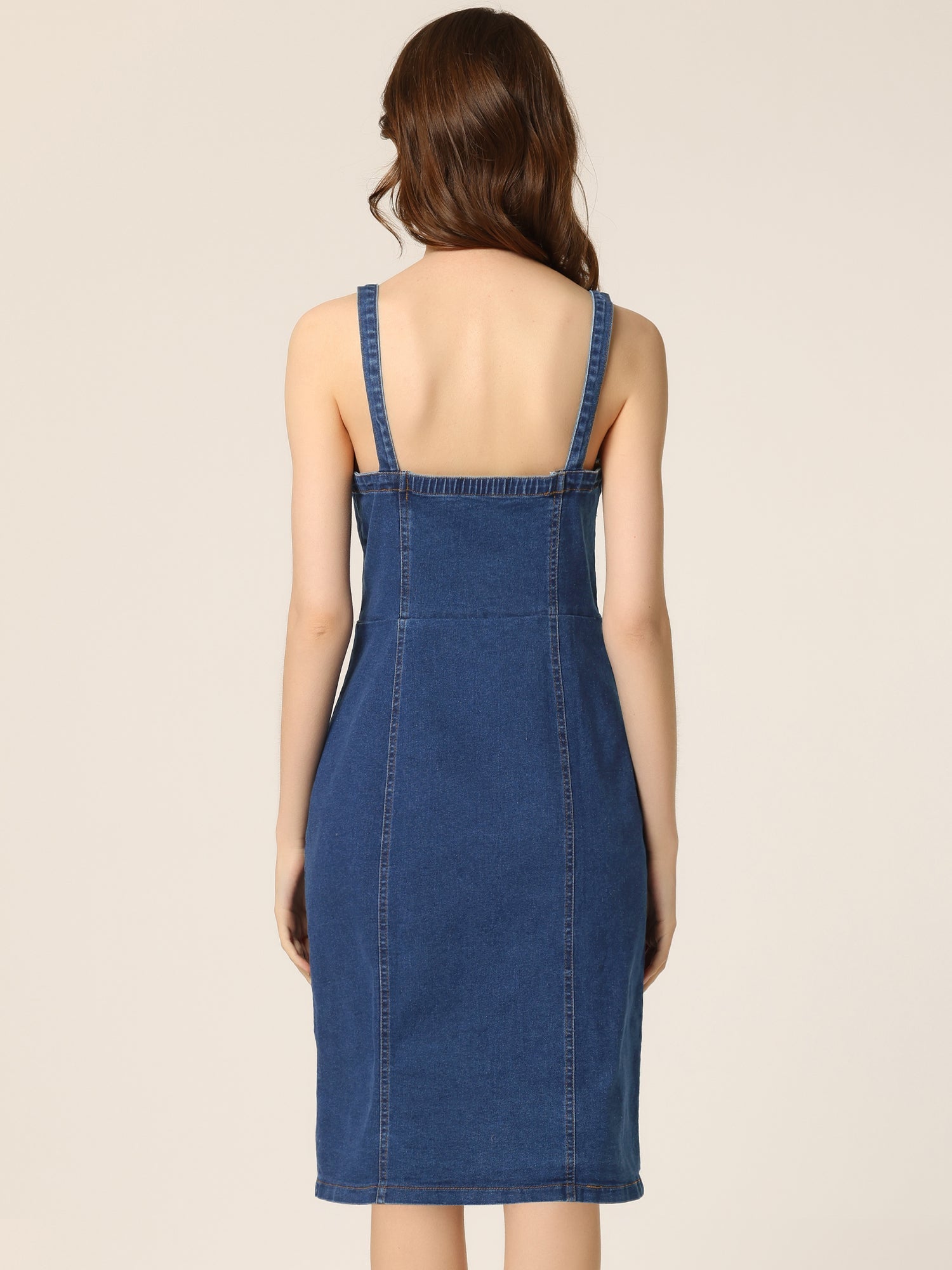 Button Down Denim Sleeveless Sweetheart Neck Jeans Dress
