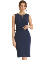 Elegant Sleeveless Work Round Neck Bodycon Sheath Dress