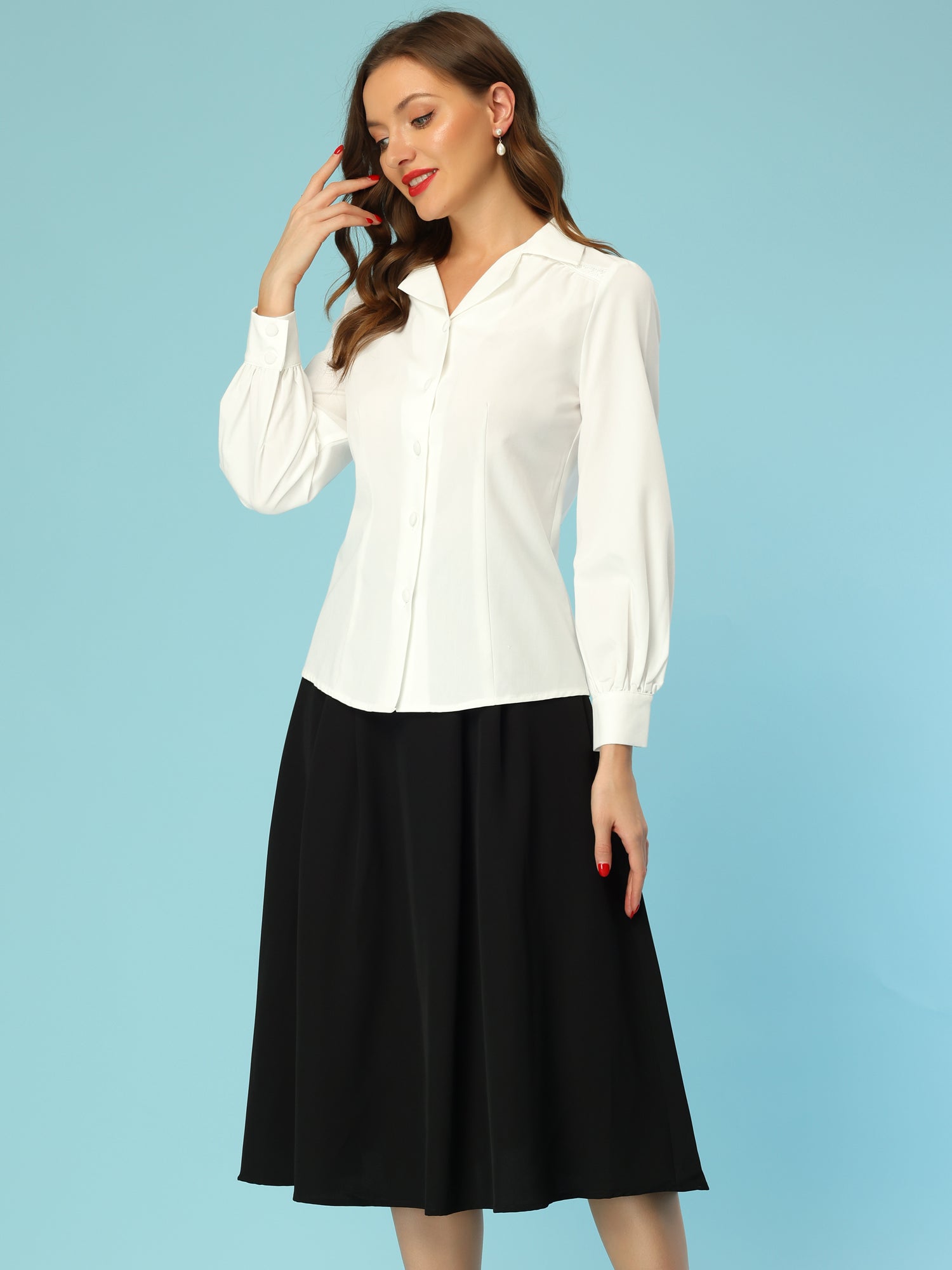 Long Sleeve Button Down Shirt Vintage Collared Work Blouse