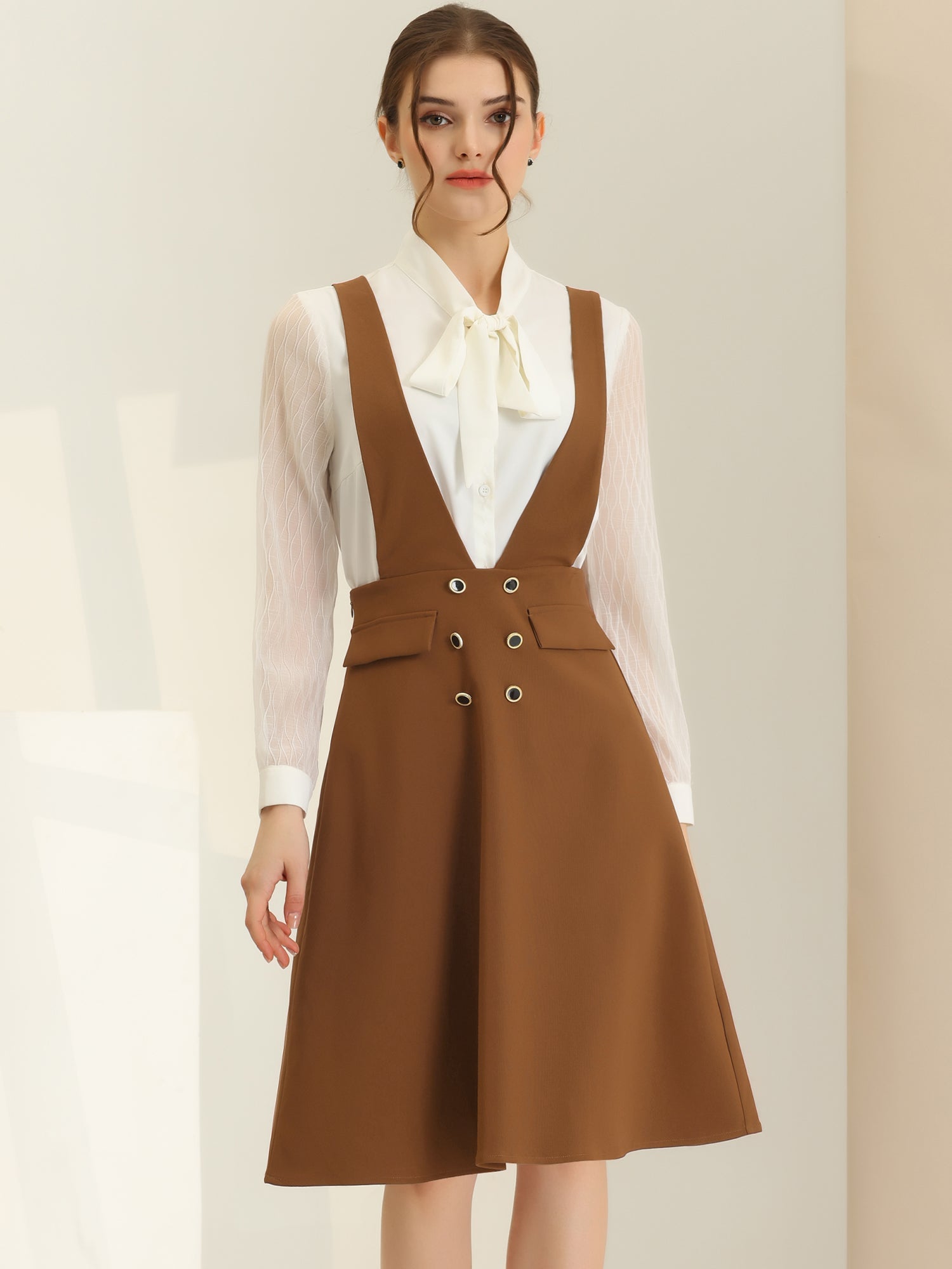 Overall Pinafore Dress Midi Suspenders Skirt