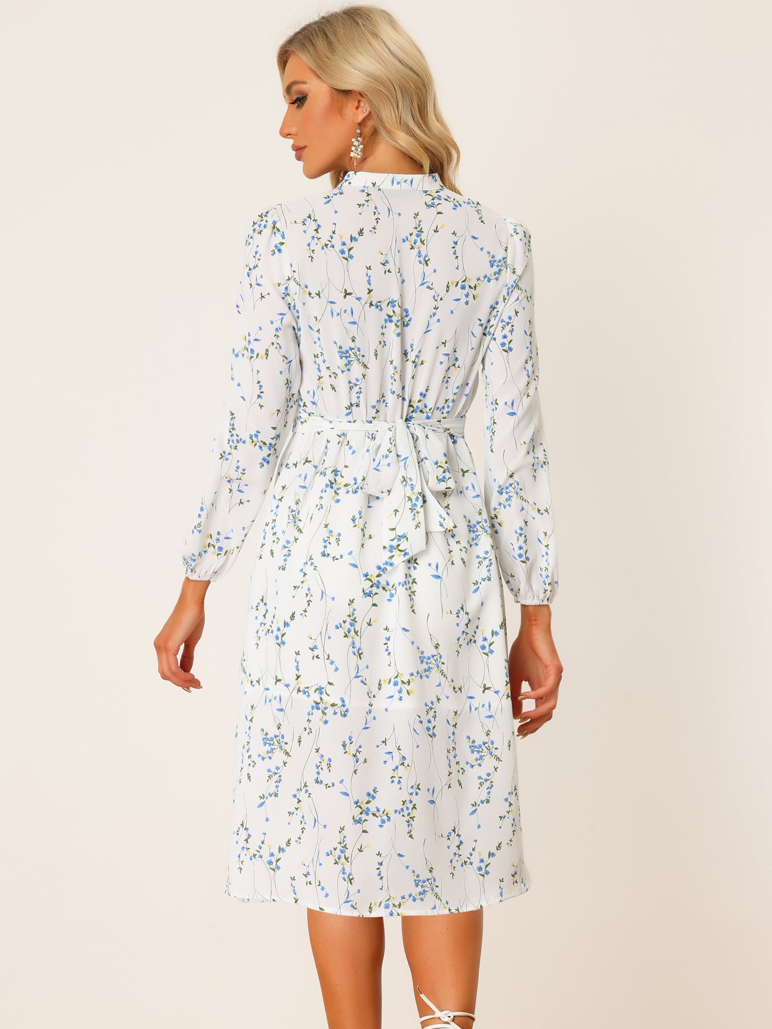 Floral Print Long Sleeve Spring Flowy Midi Boho Dress