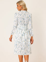 Floral Print Long Sleeve Spring Flowy Midi Boho Dress