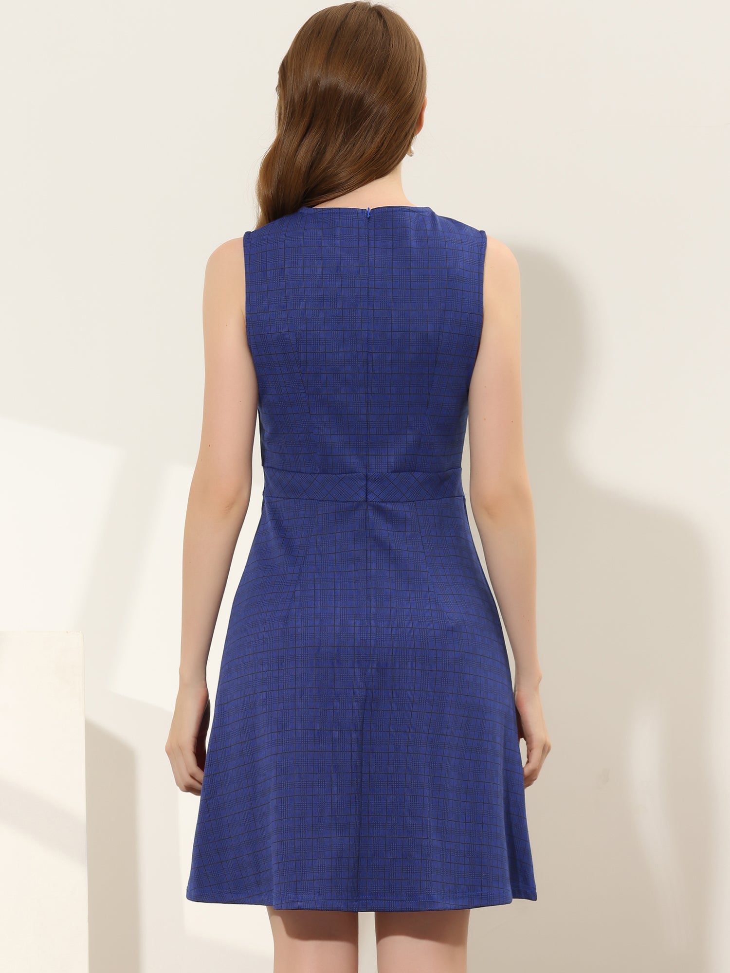 Plaid Sleeveless Fit and Flare Houndstooth Work Dress