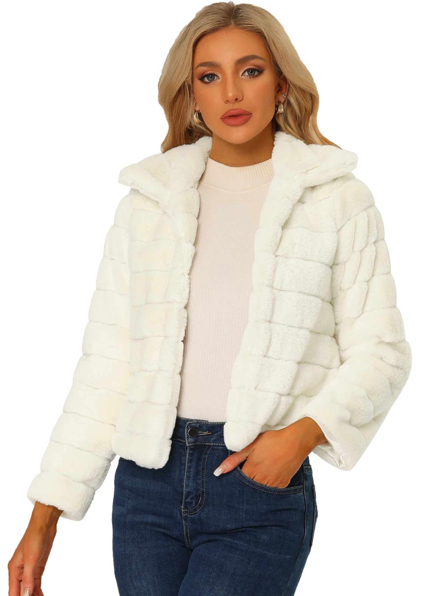 Fluffy Collar Warm Winter Cropped Faux Fur Coat