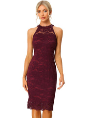 Lace Halter Elegant Sleeveless Bodycon Wedding Cocktail Sheath Dress