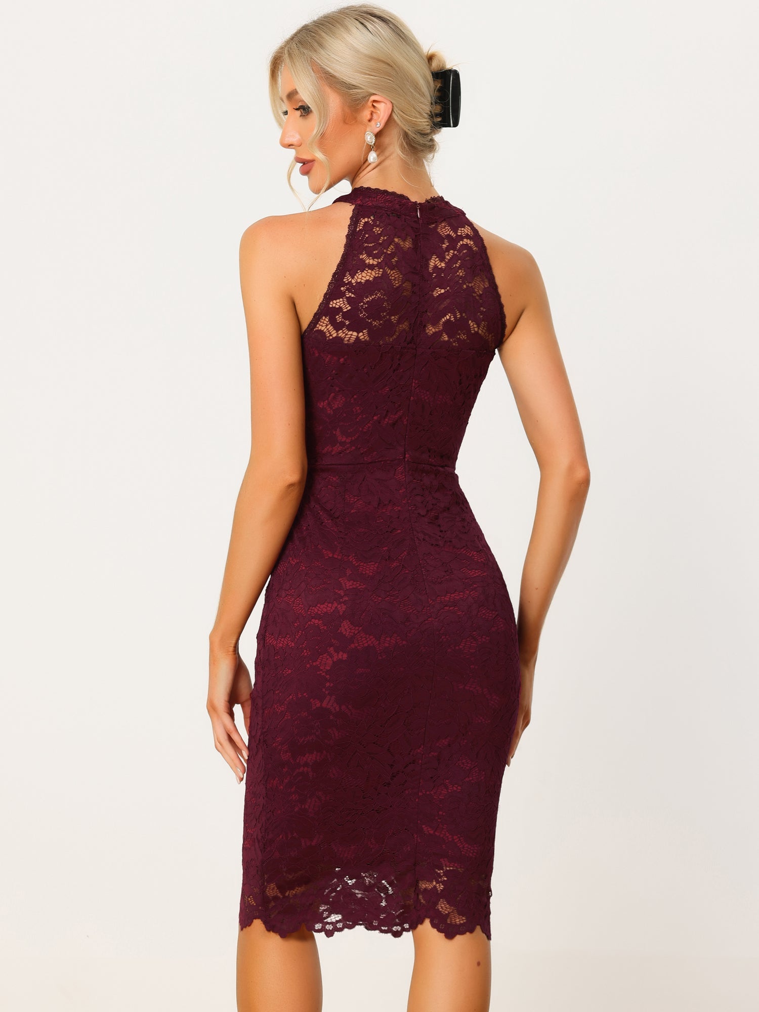 Lace Halter Elegant Sleeveless Bodycon Wedding Cocktail Sheath Dress
