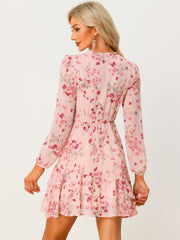 Floral V Neck Semi Sheer Layered Tiered Mini Dress
