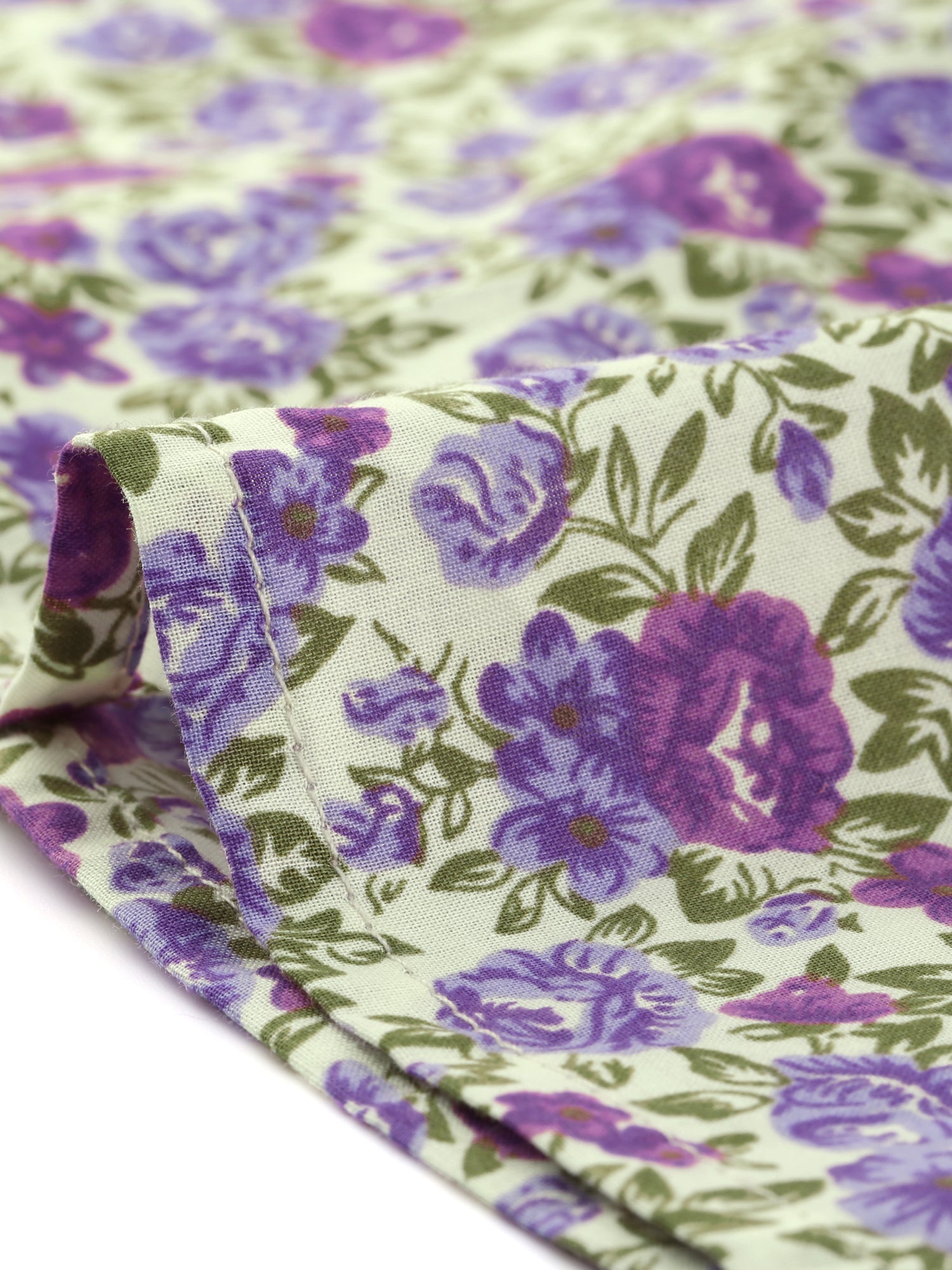 Puff Sleeve Shirt Point Collar Top Button Down Floral Blouse