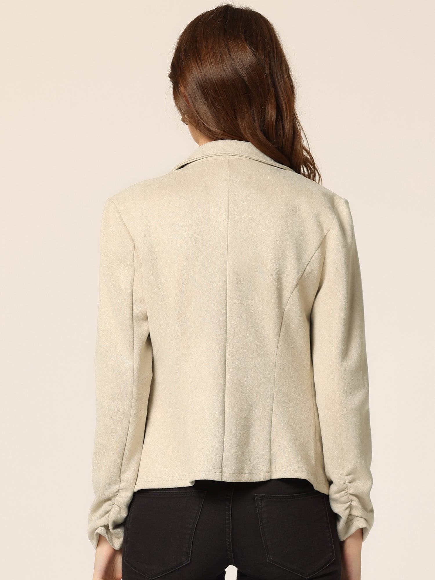 Long Sleeve Casual Open Front Drawstring Faux Suede Blazer
