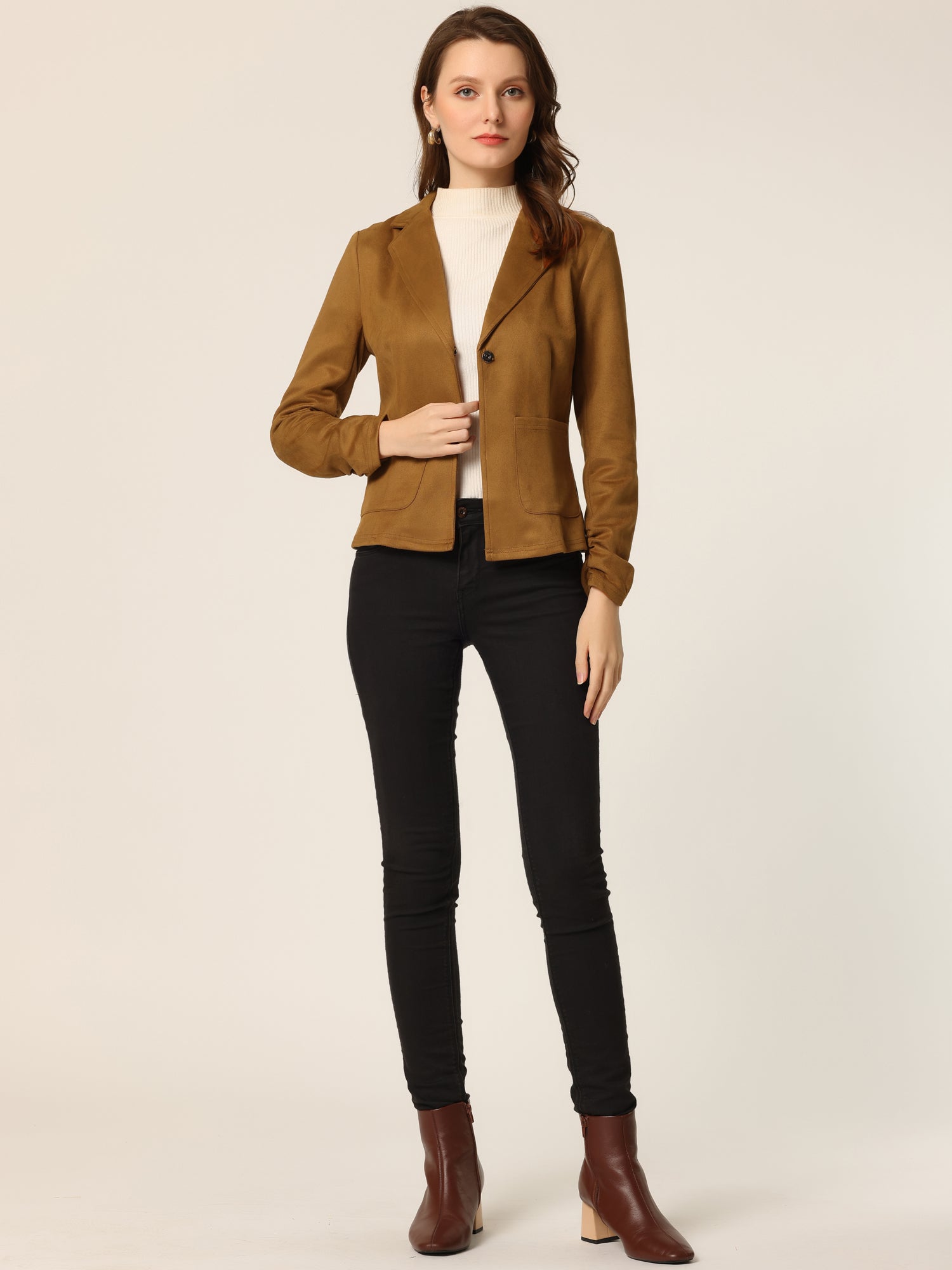 Long Sleeve Casual Open Front Drawstring Faux Suede Blazer