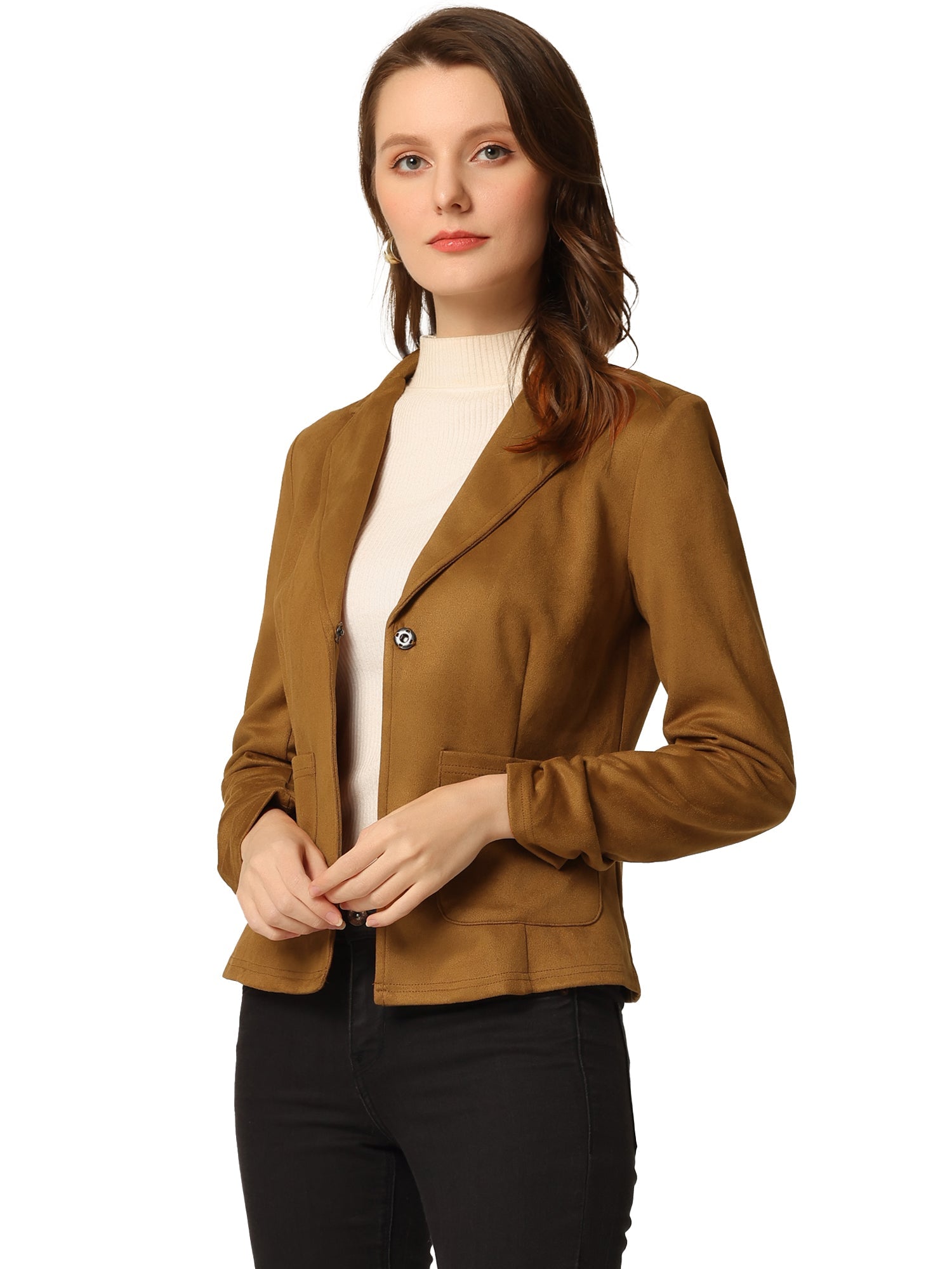 Long Sleeve Casual Open Front Drawstring Faux Suede Blazer