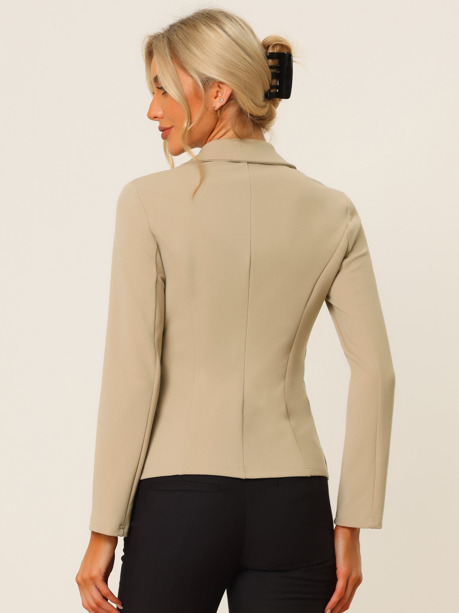 Notched Lapel Collar Stretch Work Office Workwear Jacket Blazer