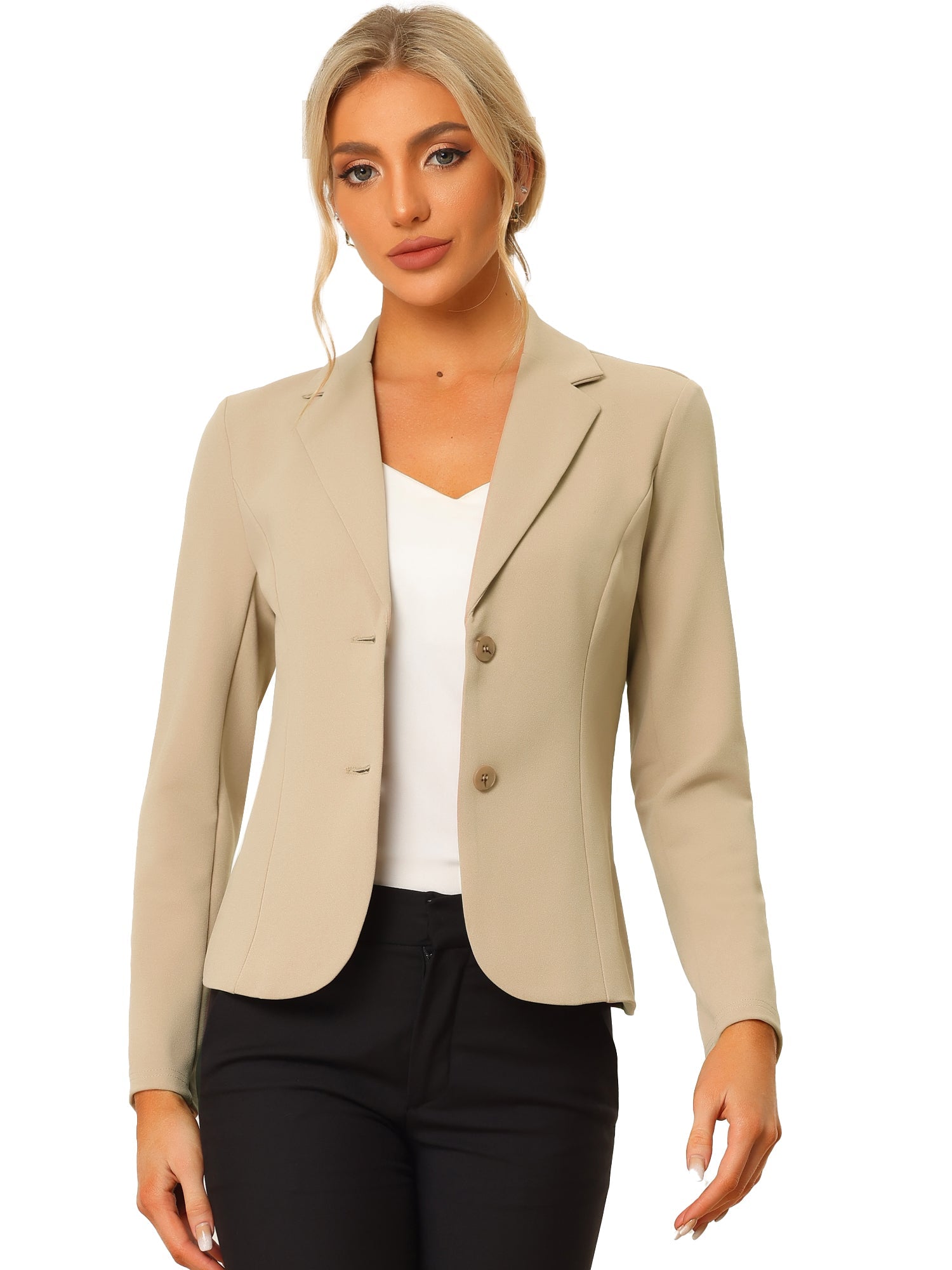Notched Lapel Collar Stretch Work Office Workwear Jacket Blazer