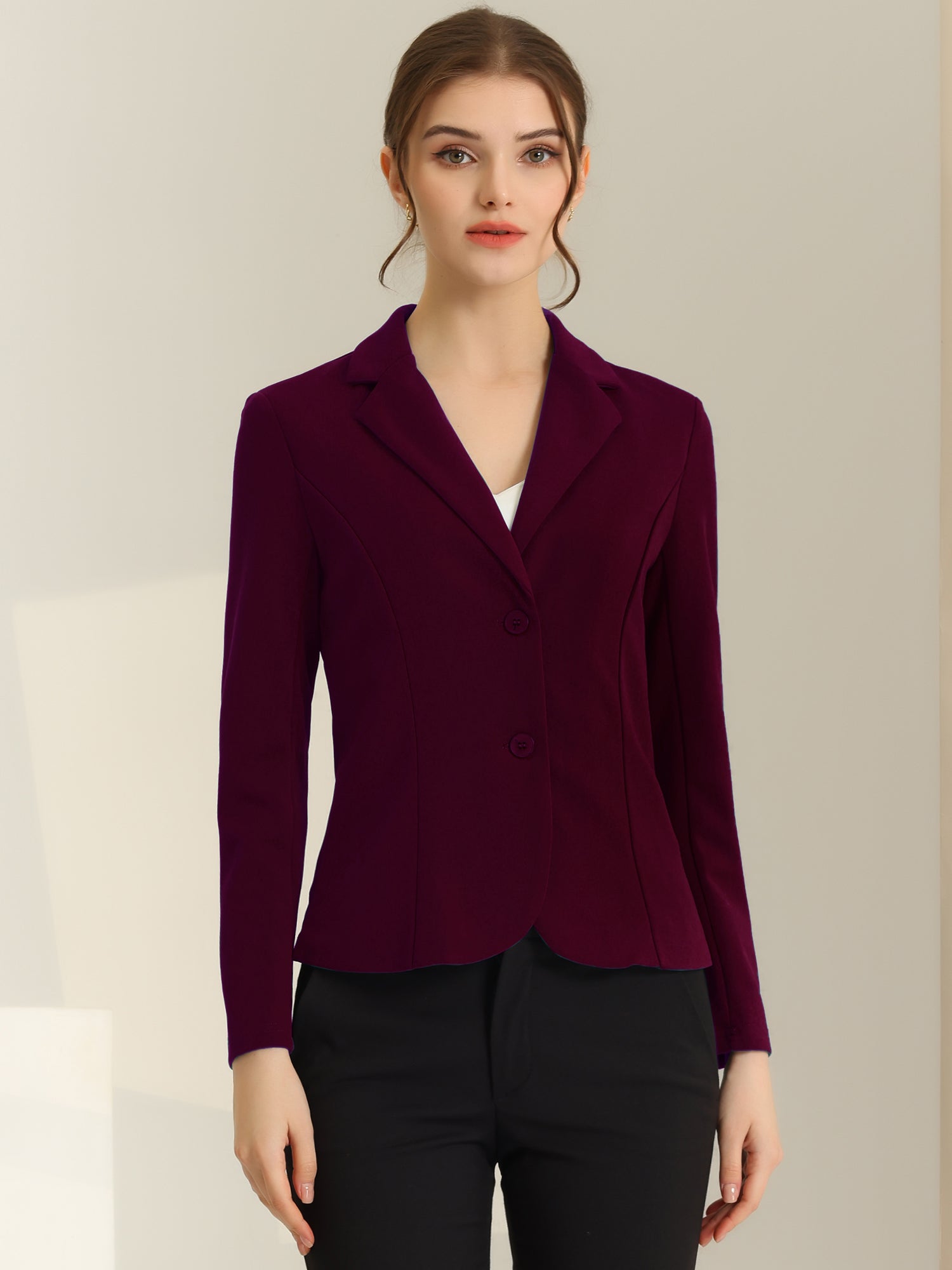 Solid Work Office Lapel Collar Stretch Jacket Suit Blazer