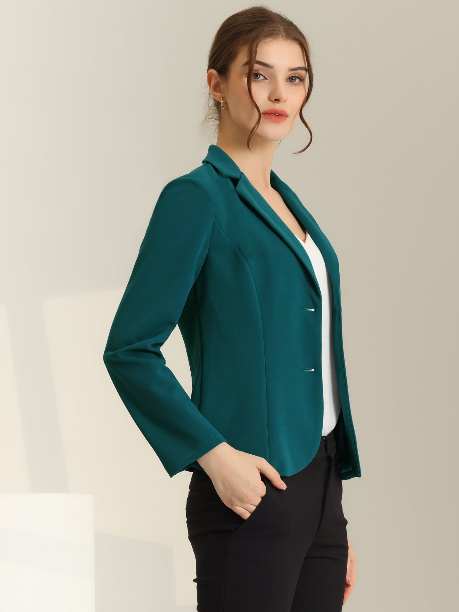 Stretch Notched Lapel Collar Work Office Jacket Blazer